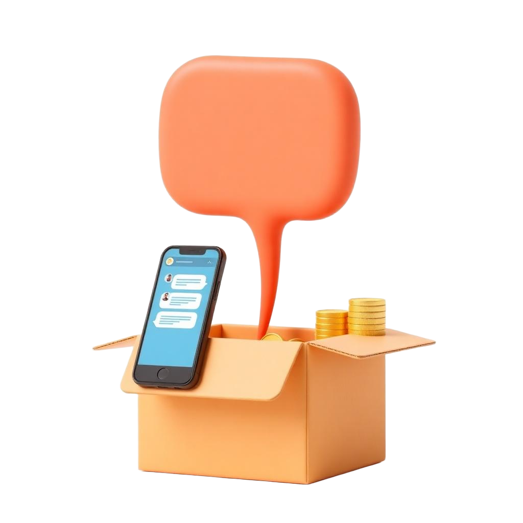 Chat support illustration with a phone and message bubble